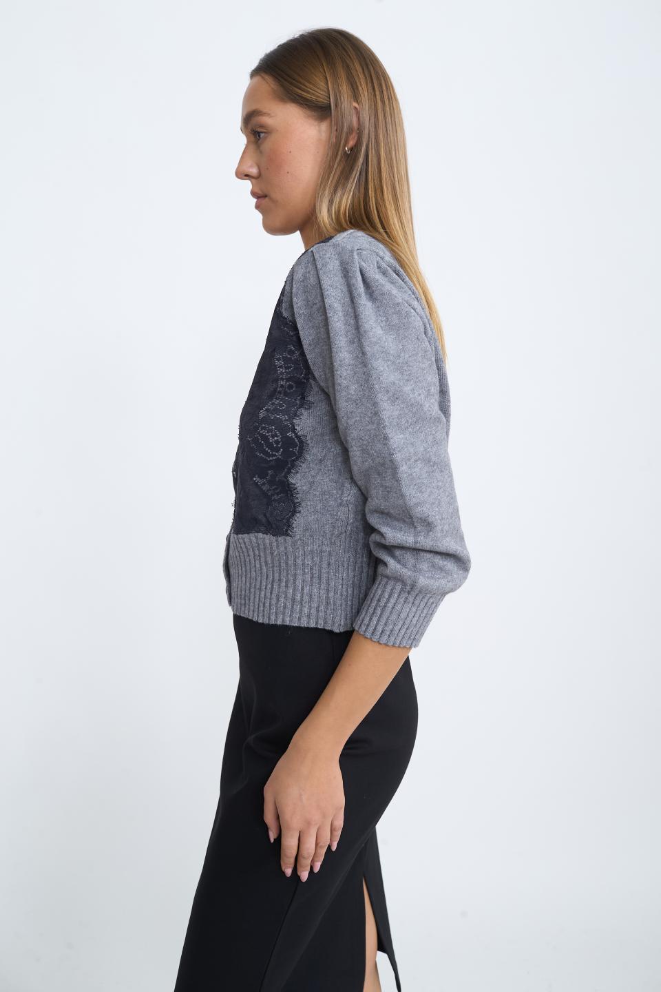 Cardigan crop pizzo grigio melange - Autunno - Inverno 2025 | Brend