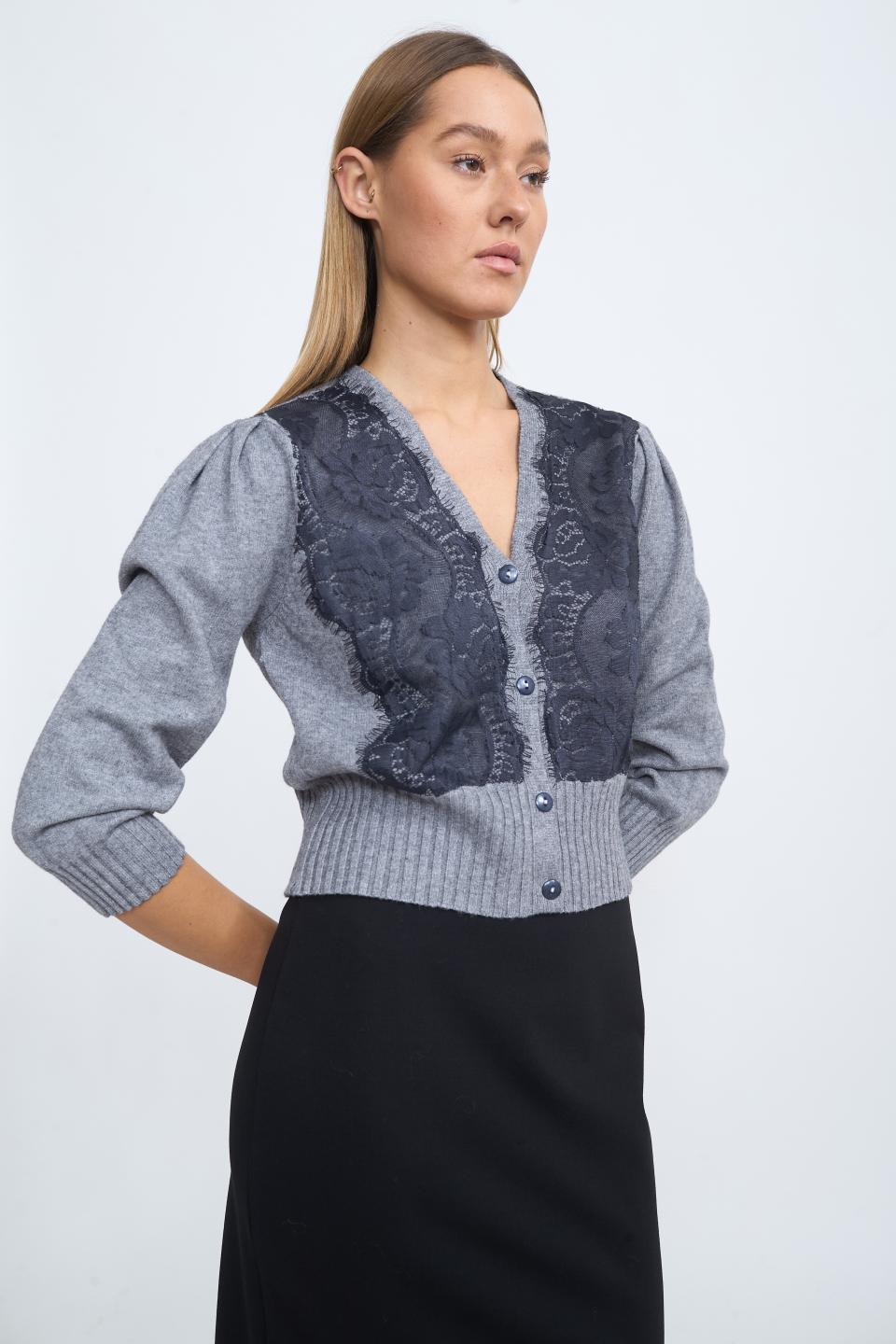 Cardigan crop pizzo grigio melange - Autunno - Inverno 2025 | Brend