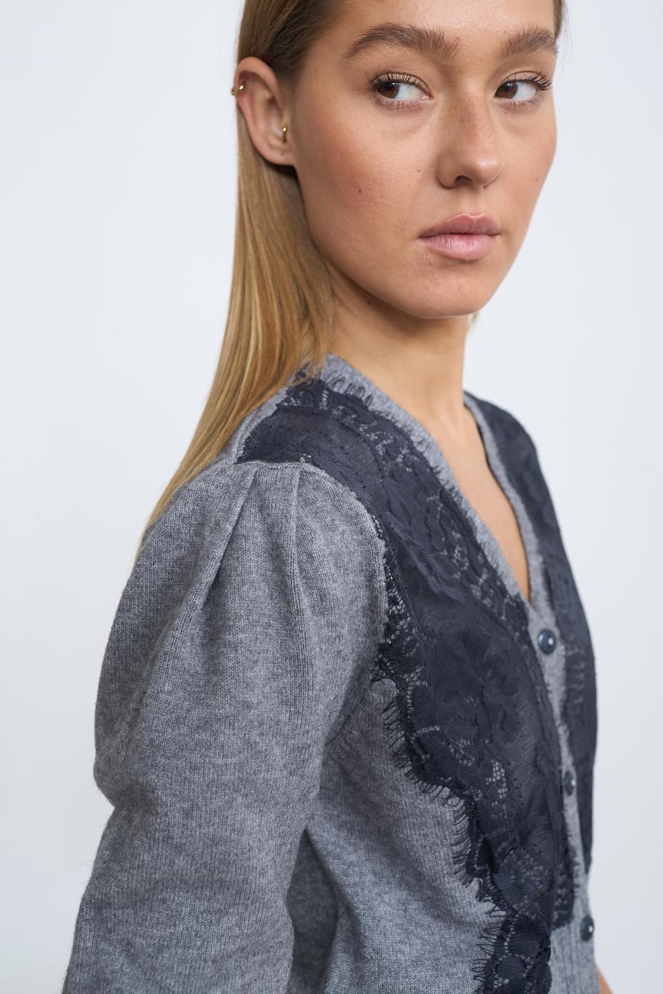 Cardigan crop pizzo grigio melange - Autunno - Inverno 2025 | Brend