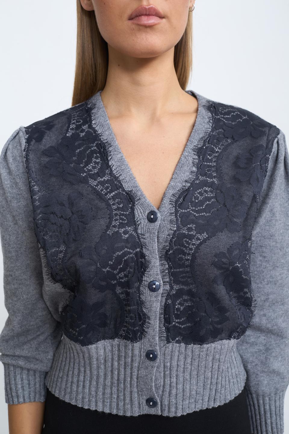 Cardigan crop pizzo grigio melange - Autunno - Inverno 2025 | Brend