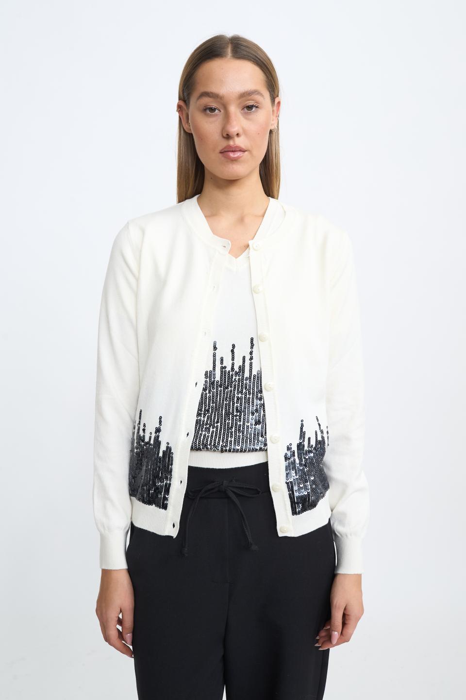 Cardigan scollo rotondo paillettes | Brend