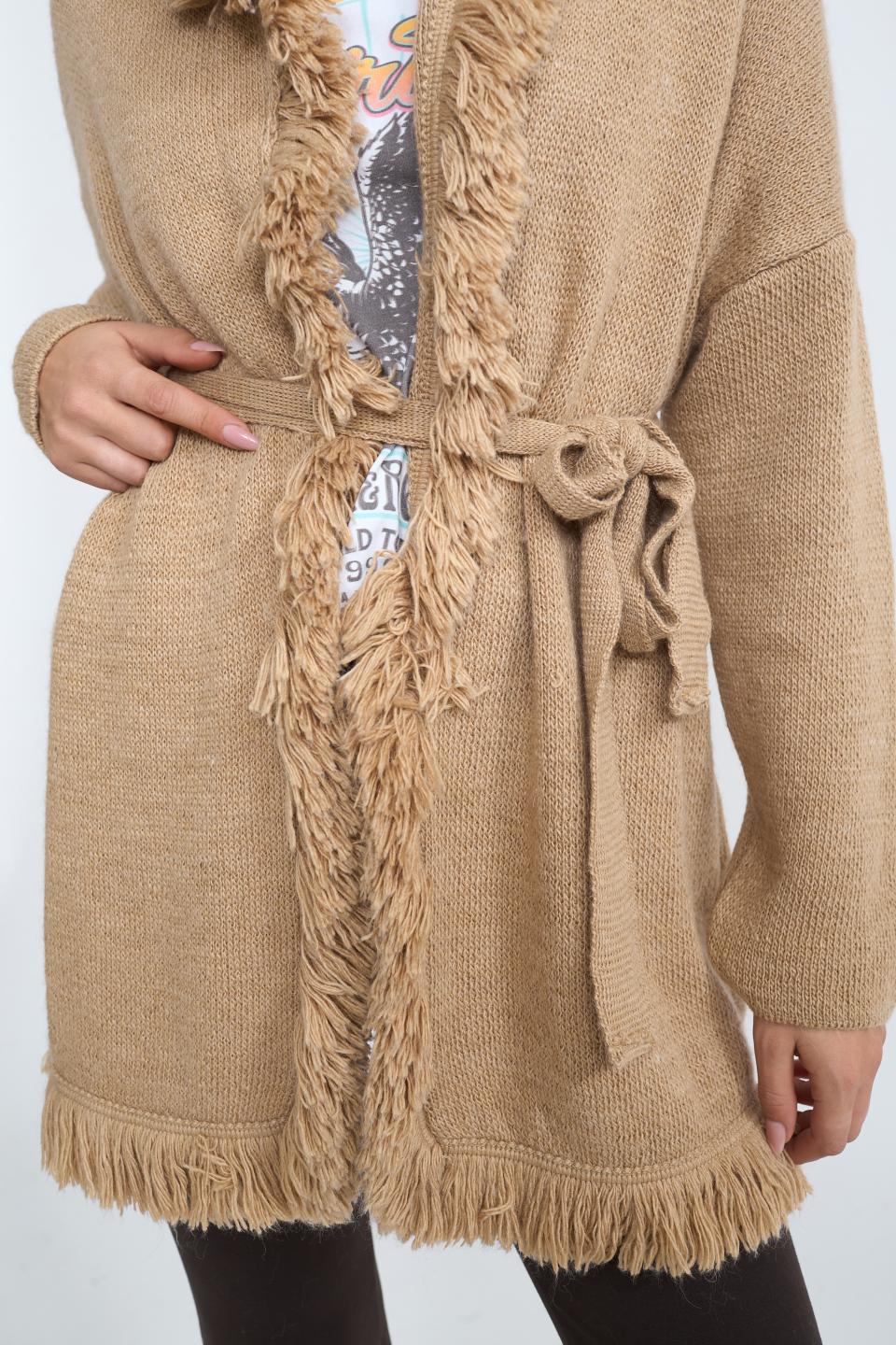Cardigan lungo frange camel - Autunno - Inverno 2025 | Brend