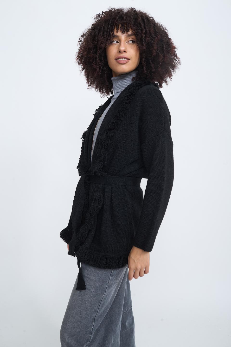 Cardigan lungo frange nero - Autunno - Inverno 2025 | Brend