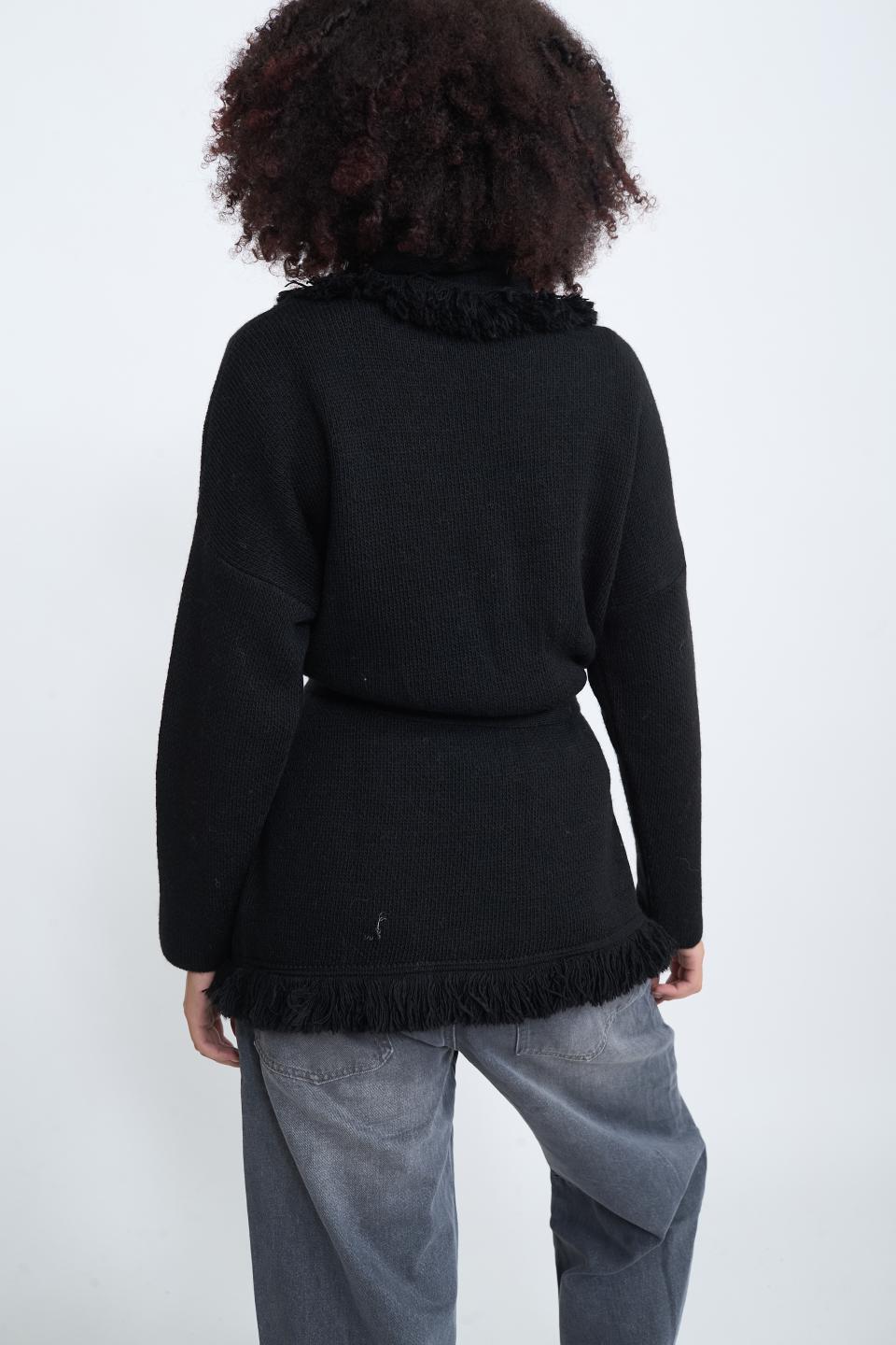 Cardigan lungo frange nero - Autunno - Inverno 2025 | Brend