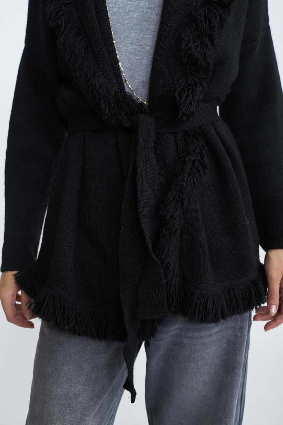 Cardigan lungo frange nero - Autunno - Inverno 2025 | Brend