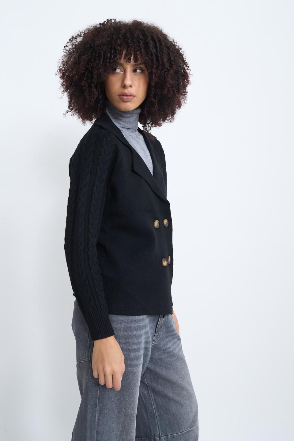 Cardigan manica treccia nero - Autunno - Inverno 2025 | Brend