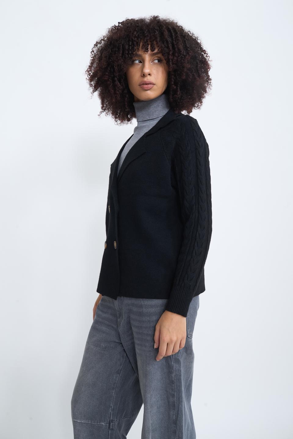 Cardigan manica treccia nero - Autunno - Inverno 2025 | Brend