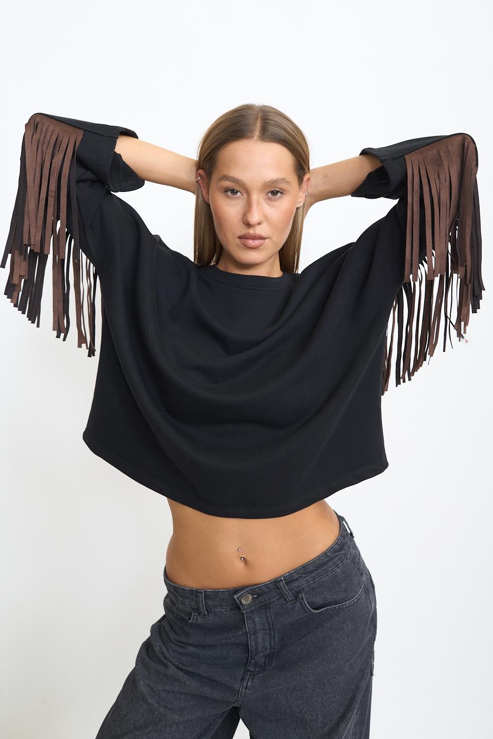 Felpa scollo rotondo frange | Brend