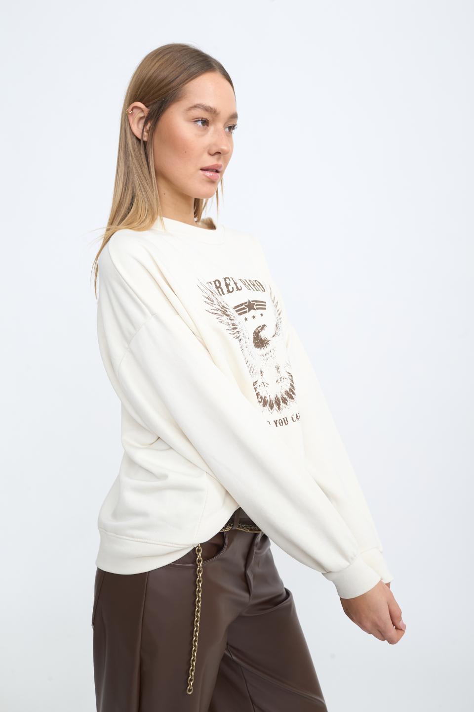 Felpa stampa Aquila beige - Autunno - Inverno 2025 | Brend