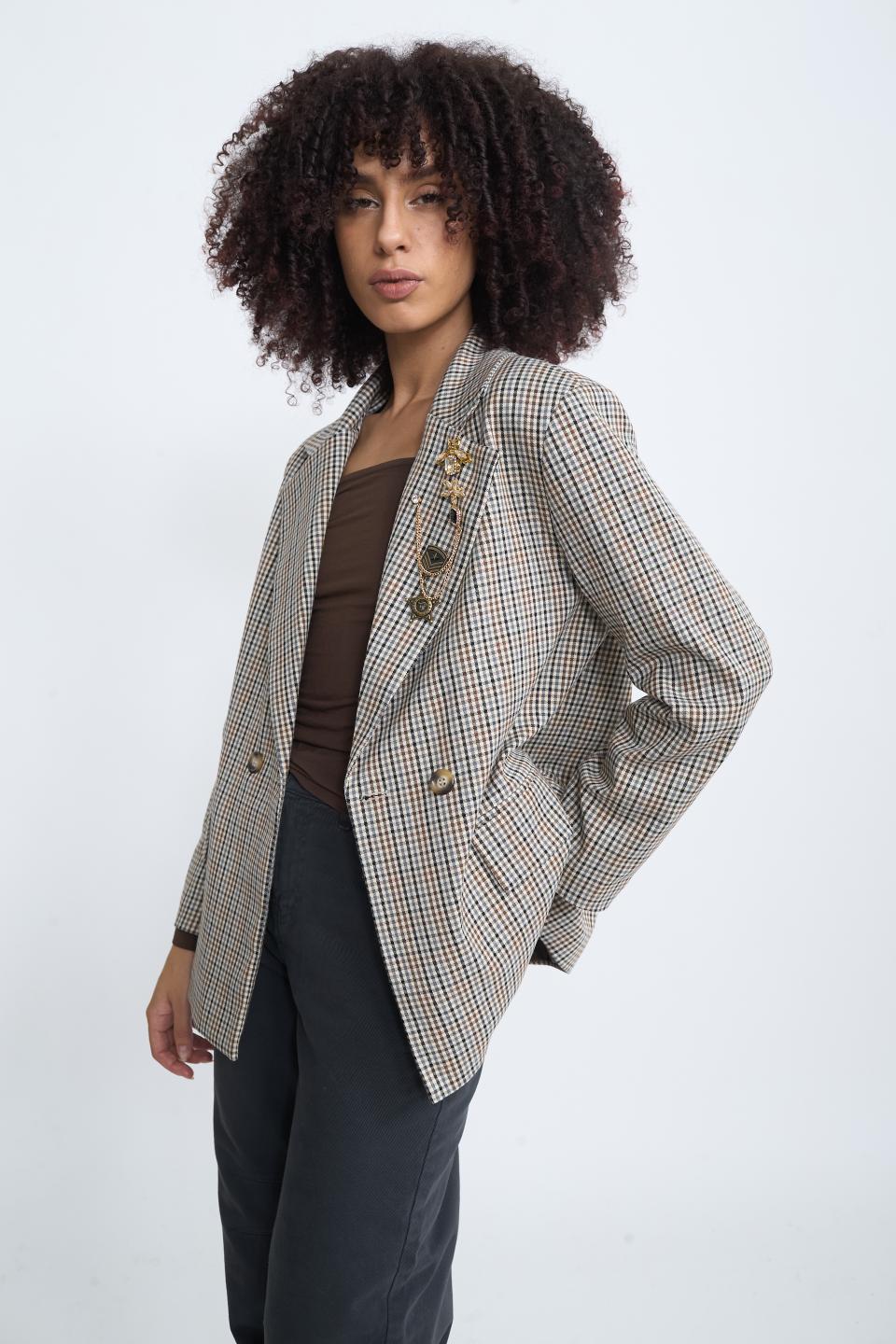 Giacca doppio petto spille quadri grigio/burgundy - Autunno - Inverno 2025 | Brend