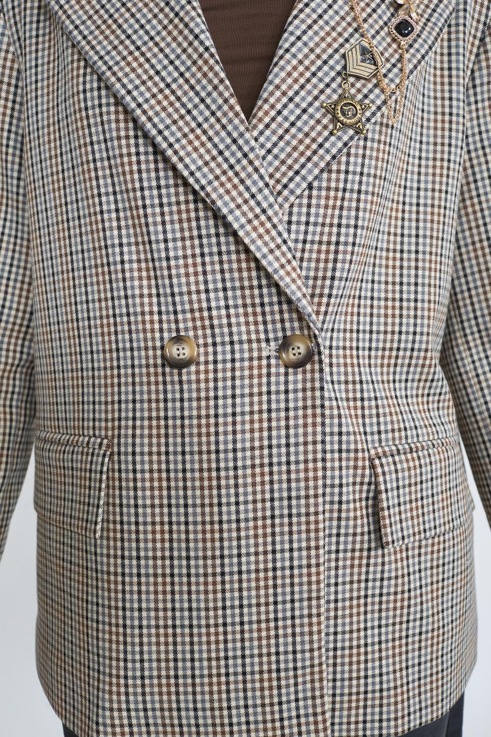 Giacca doppio petto spille quadri grigio/burgundy - Autunno - Inverno 2025 | Brend