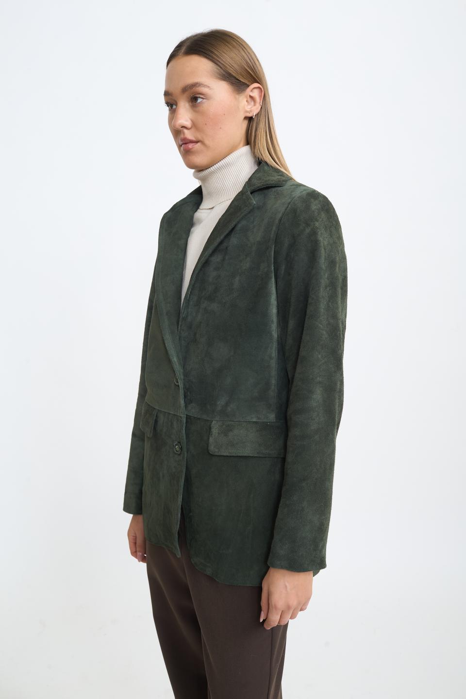 Giacca scamosciata pattine verde bottiglia - Autunno - Inverno 2025 | Brend