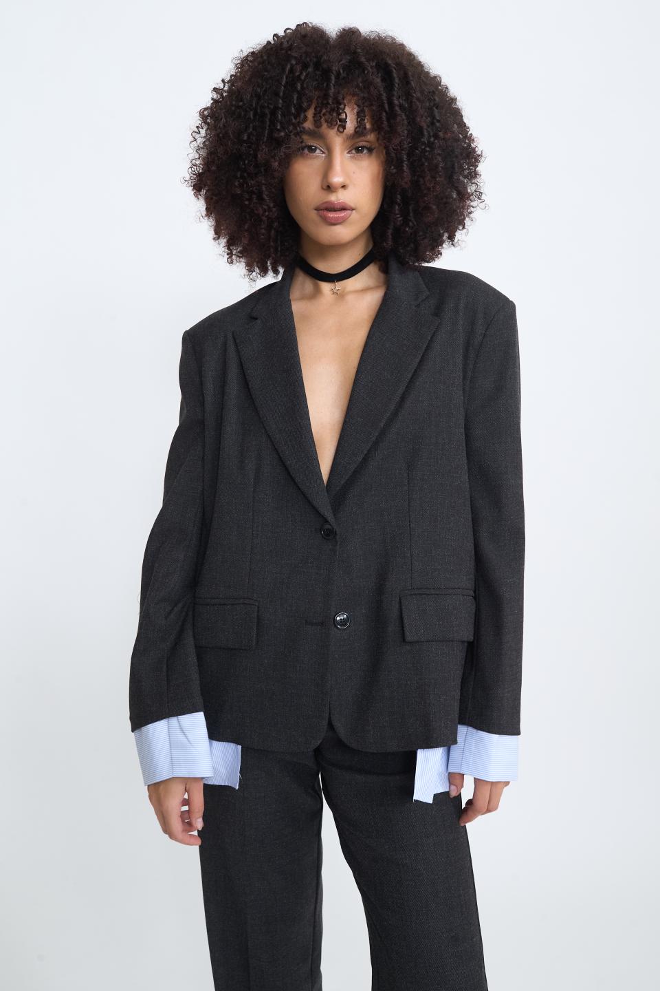 Giacca inserto camicia rigata nero - Autunno - Inverno 2025 | Brend