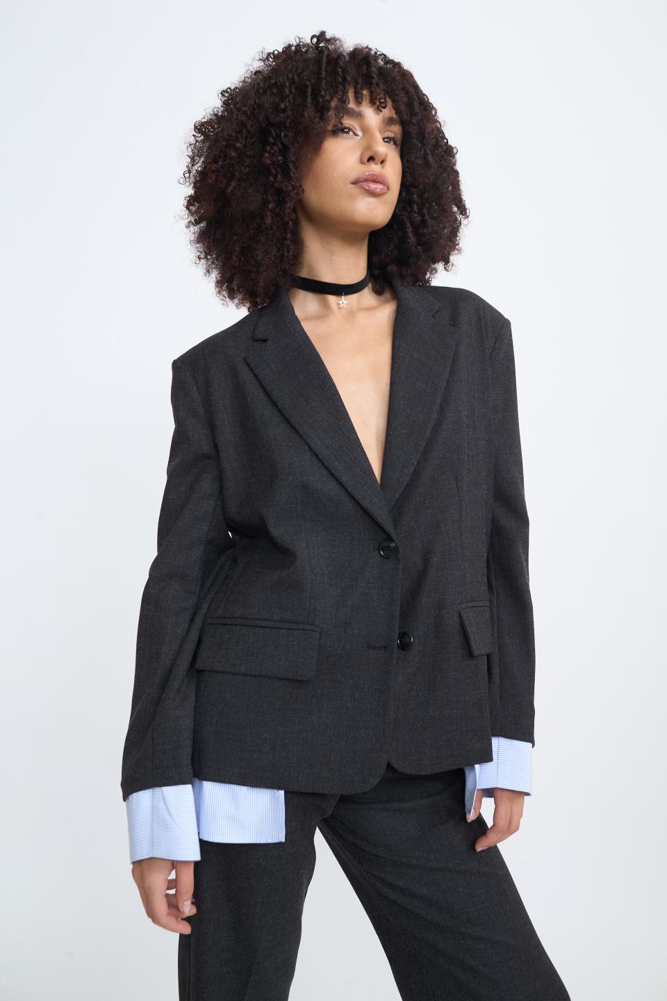 Giacca inserto camicia rigata nero - Autunno - Inverno 2025 | Brend