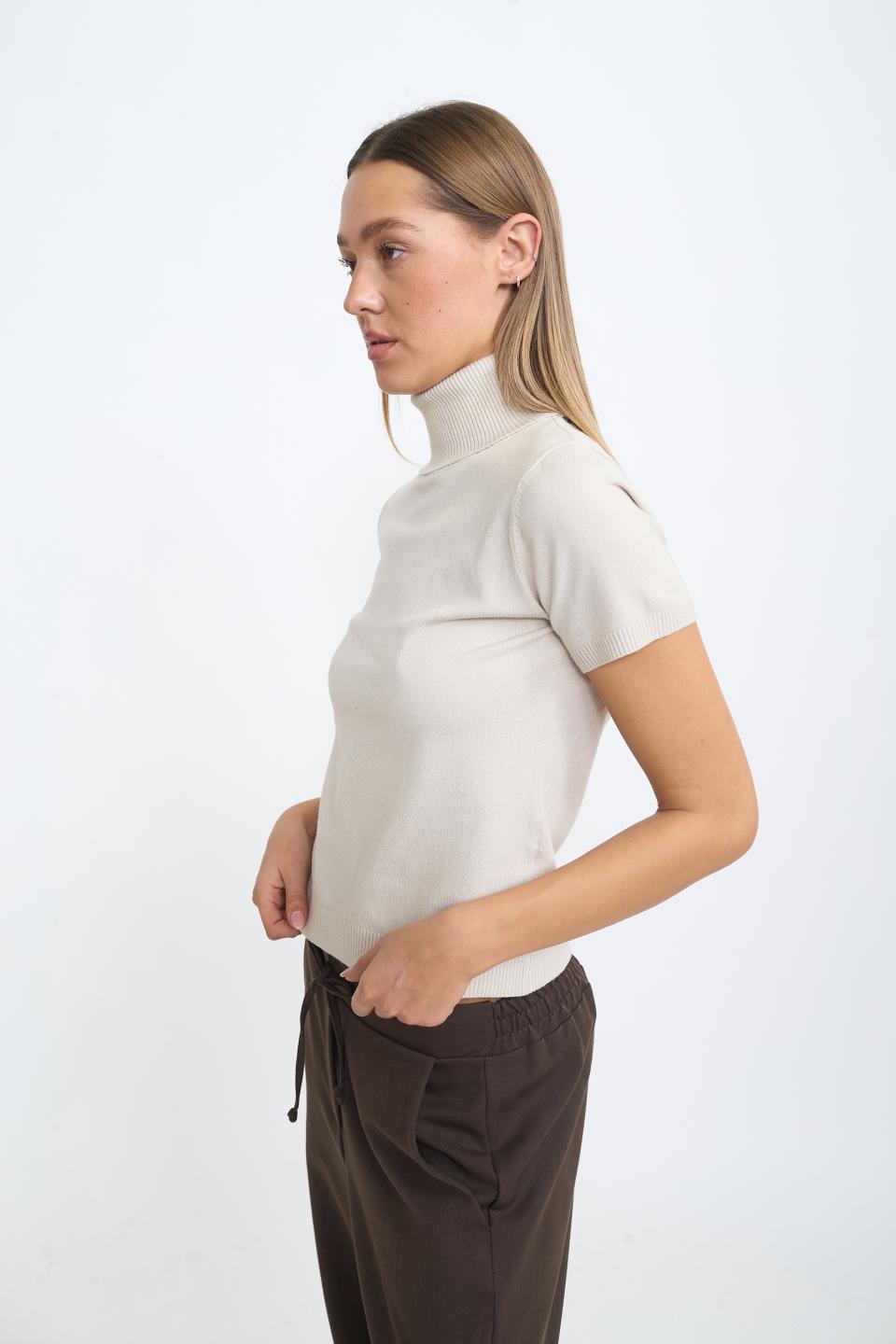 Maglia collo alto mezza manica tortora - Autunno - Inverno 2025 | Brend