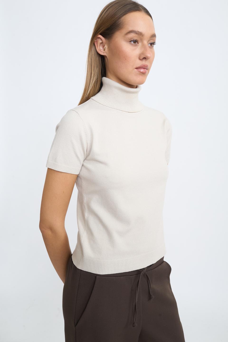 Maglia collo alto mezza manica tortora - Autunno - Inverno 2025 | Brend