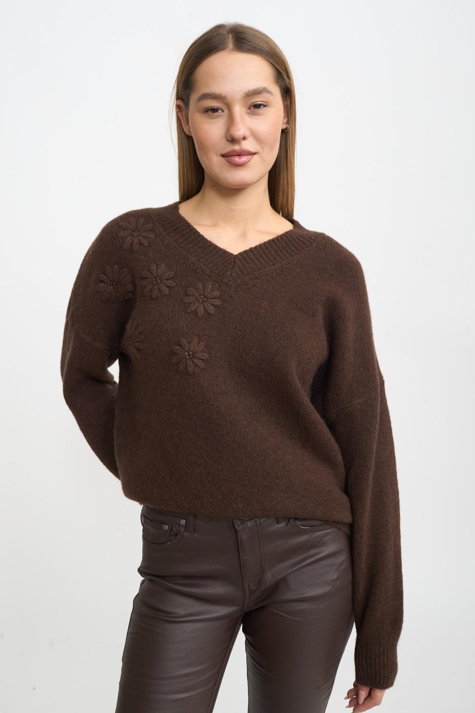 Maglia scollo V fiori | Brend