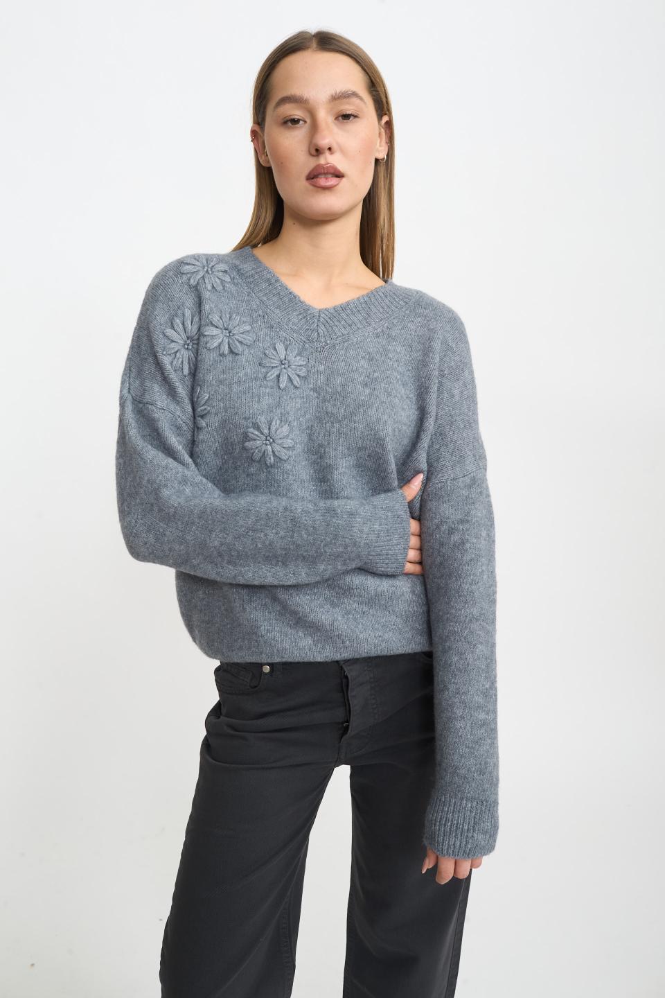 Maglia scollo V fiori | Brend