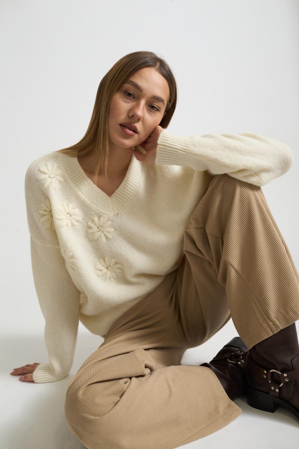 Maglia scollo V fiori | Brend