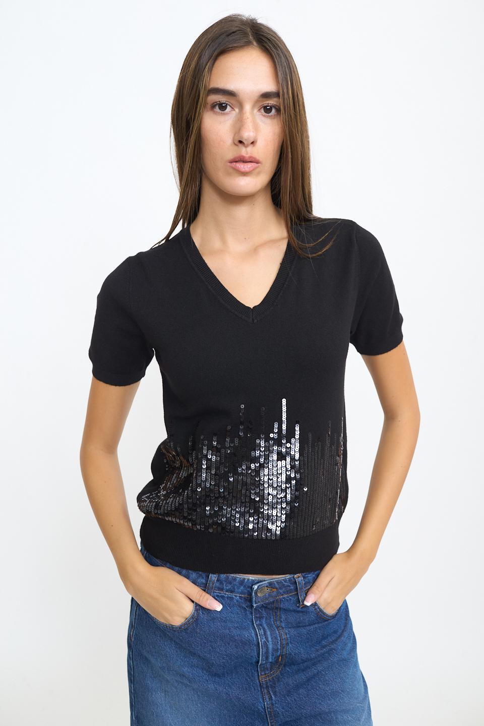 Maglia mezza manica paillettes | Brend