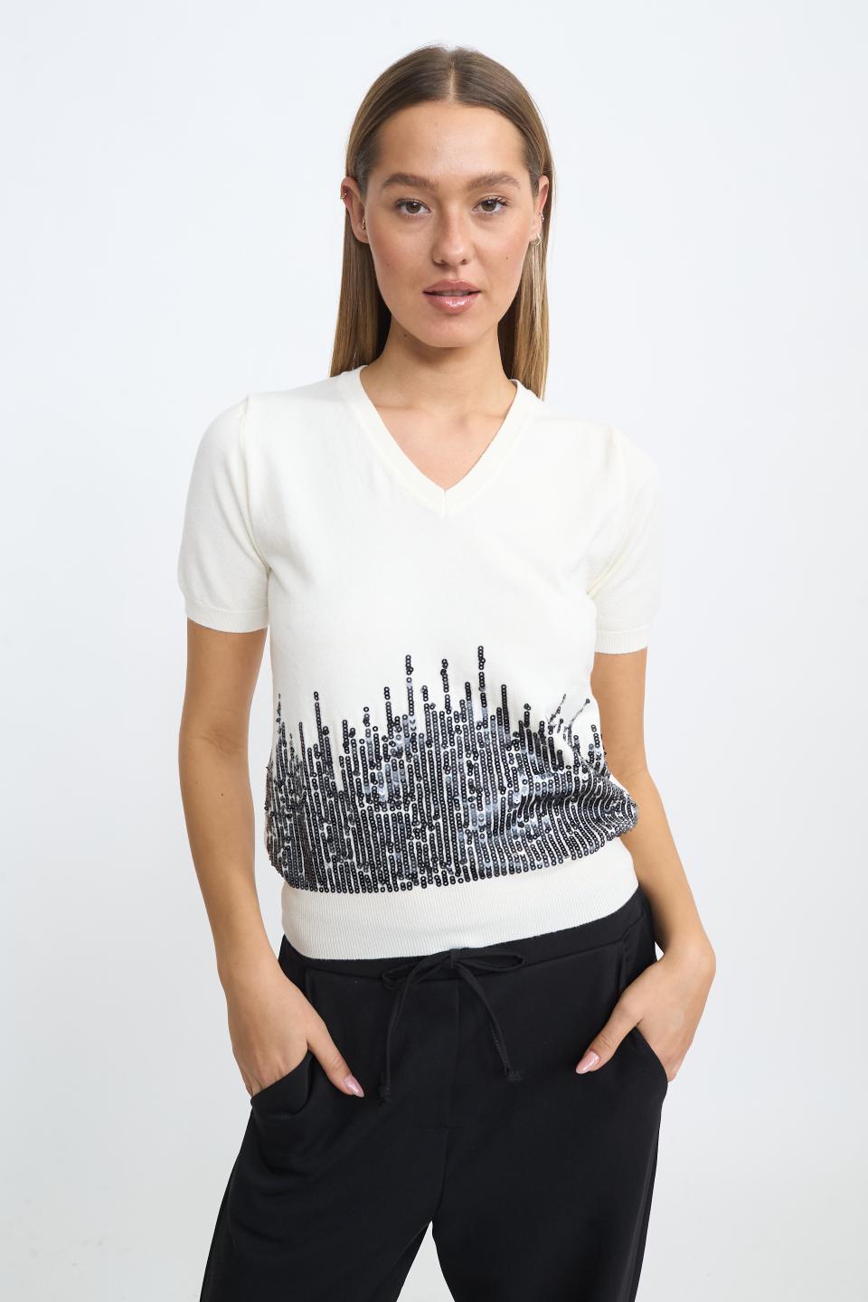 Maglia mezza manica paillettes | Brend