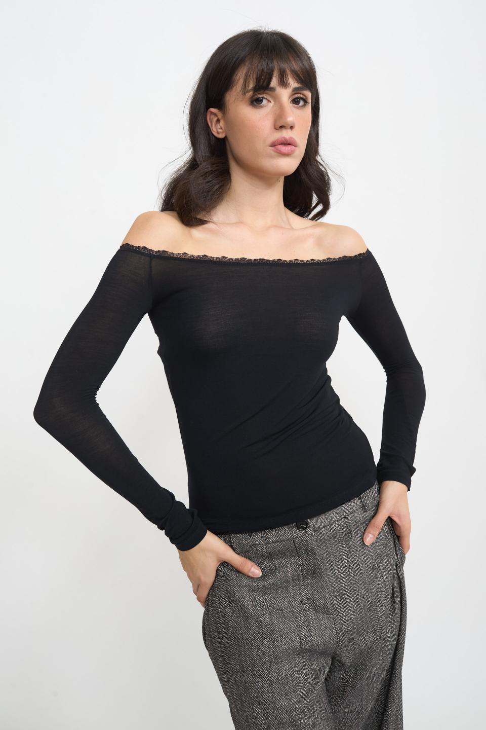 Maglia scollo barca pizzo | Brend