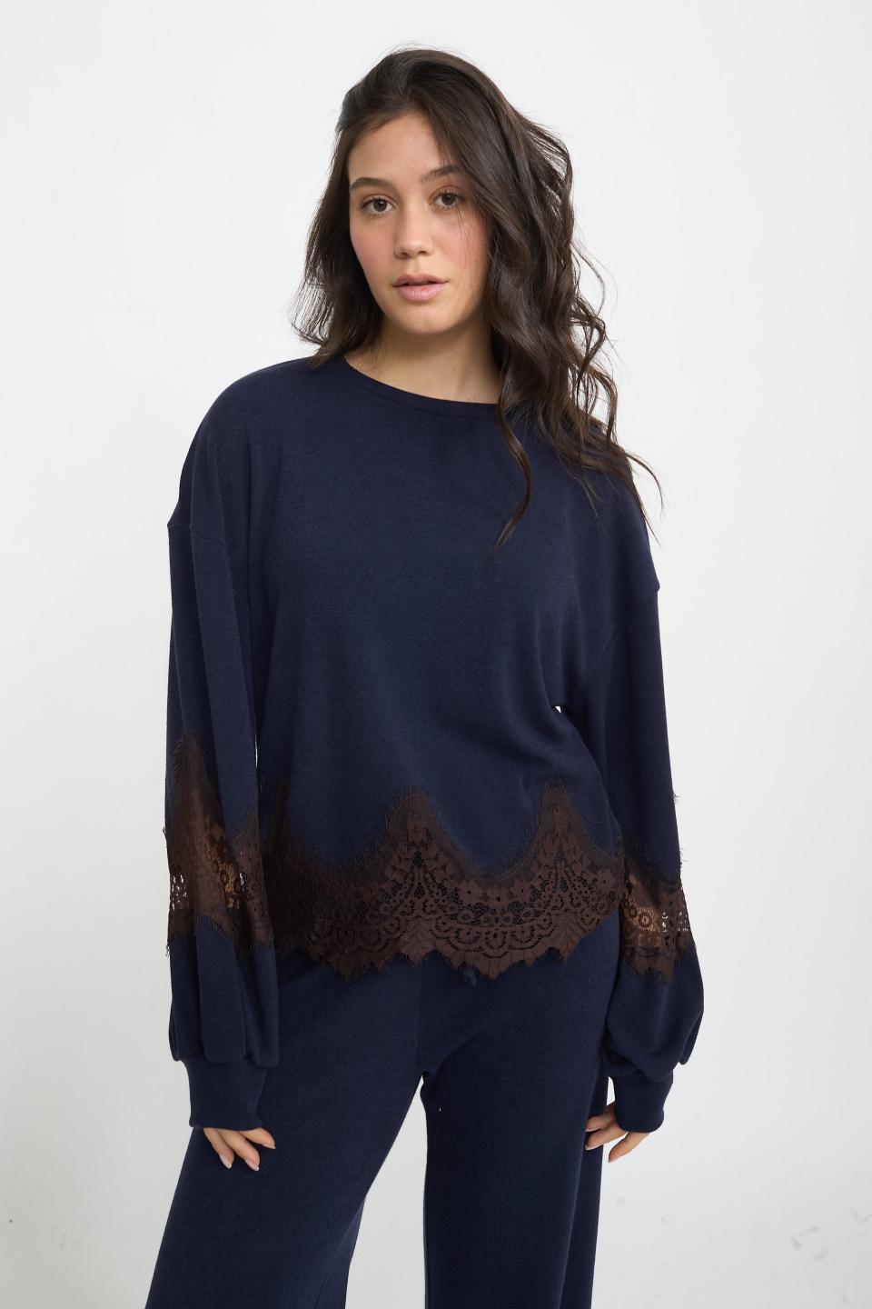 Maglia girocollo pizzo | Brend