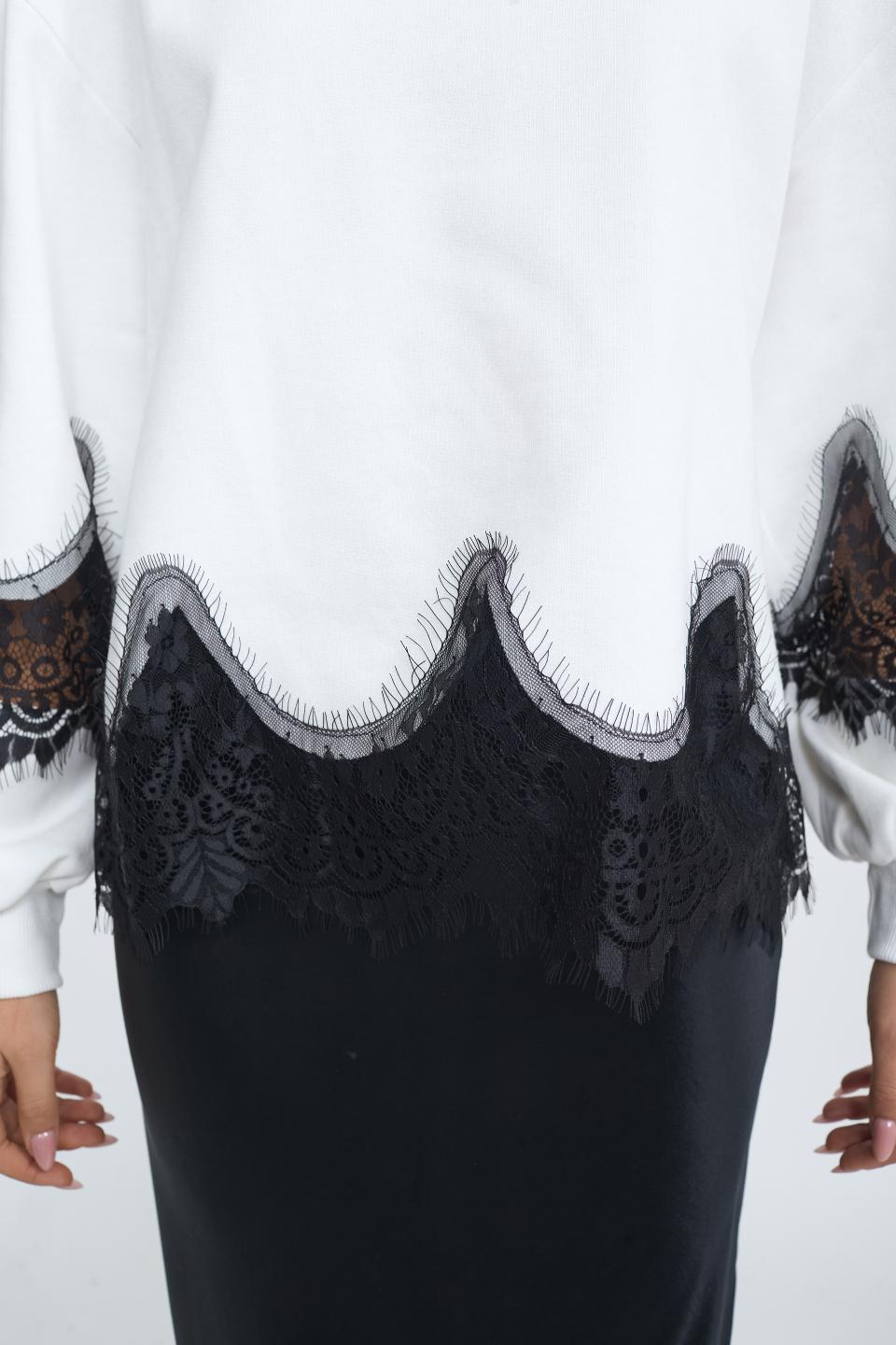 Felpa decori pizzo panna/nero - Autunno - Inverno 2025 | Brend