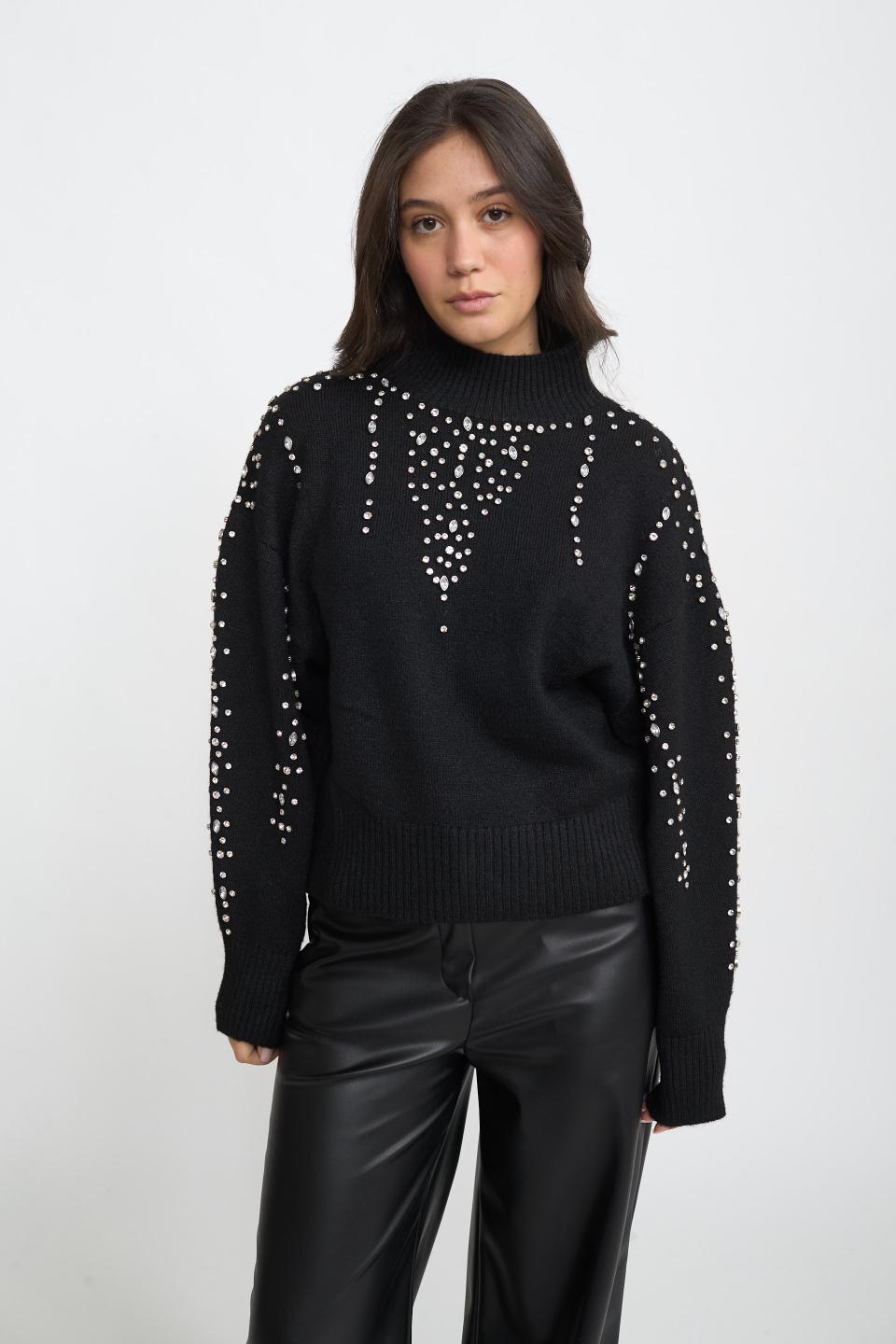 Maglia collo vulcano strass | Brend