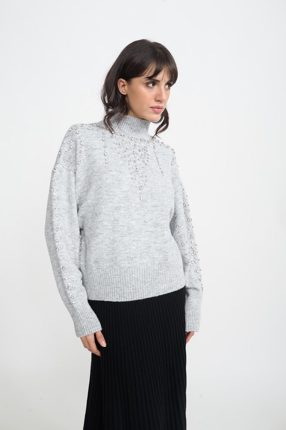 Maglia collo vulcano strass | Brend