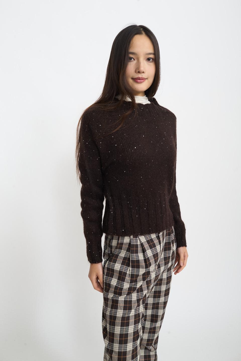 Maglia paricollo paillettes | Brend