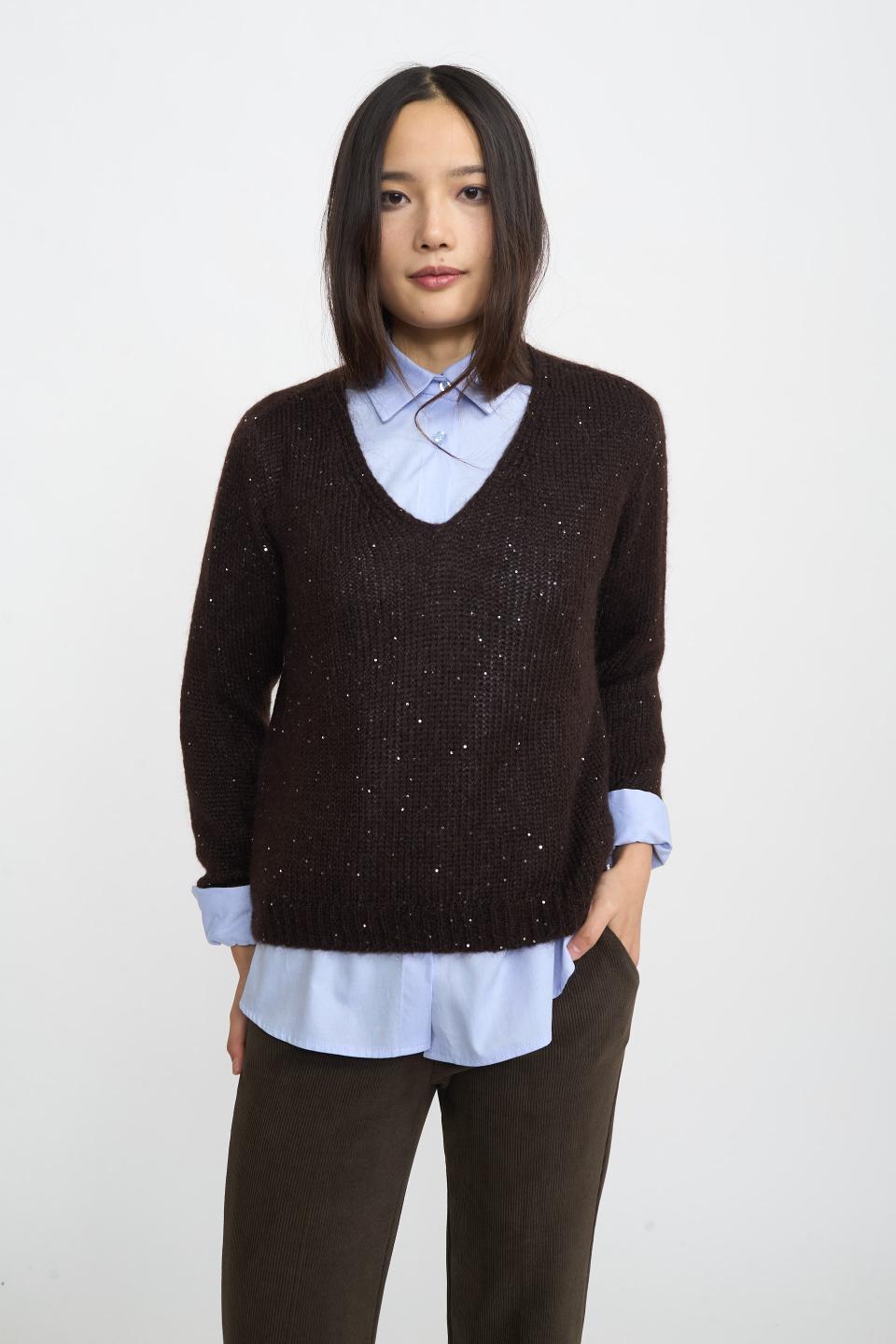 Maglia scollo v paillettes | Brend