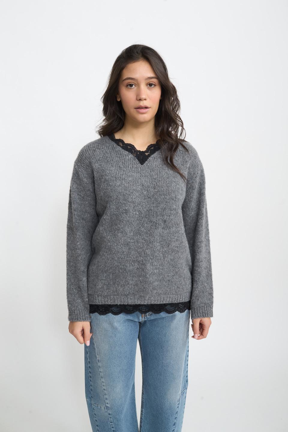 Maglia scollo V pizzo | Brend