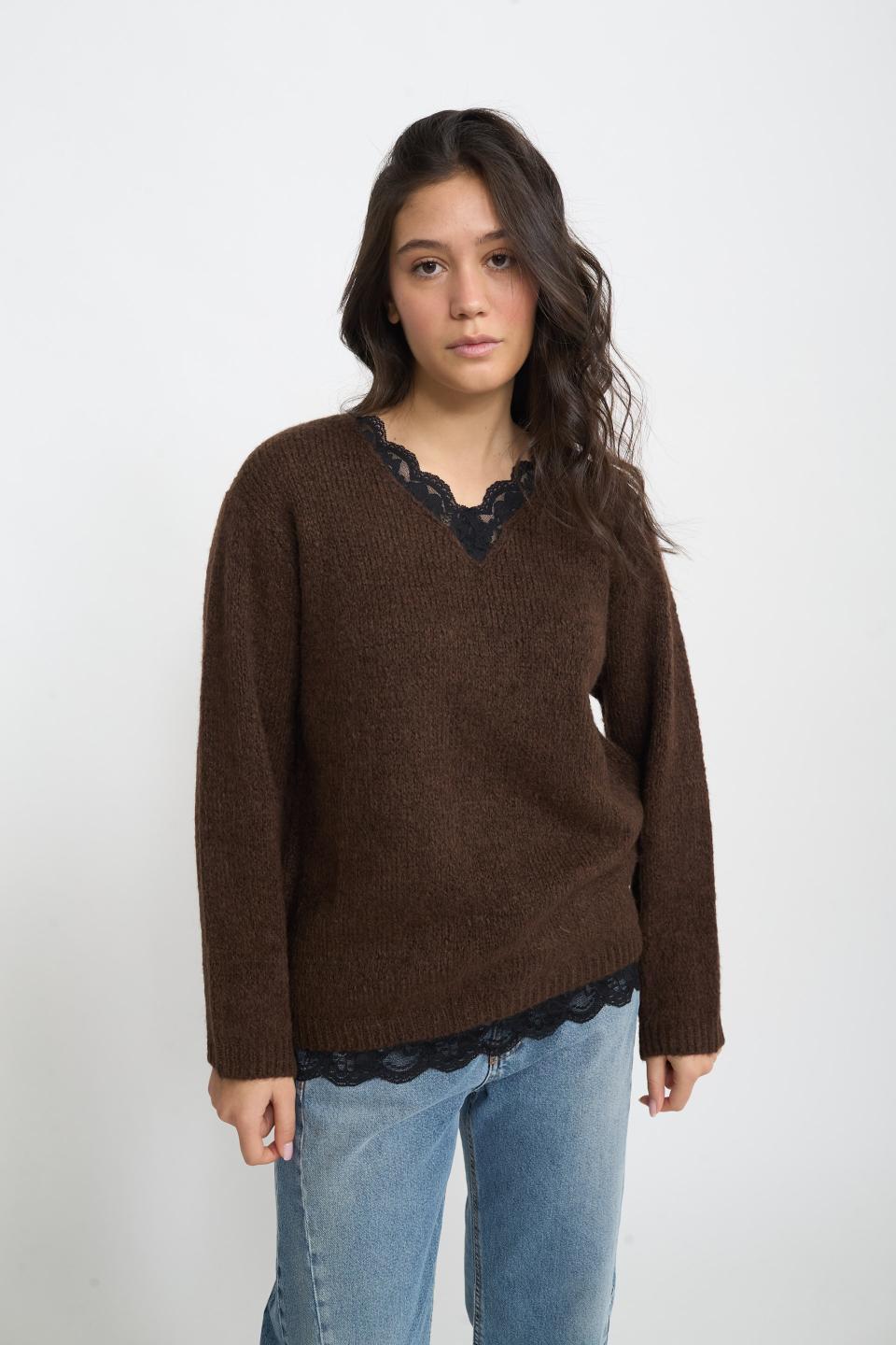 Maglia scollo V pizzo | Brend