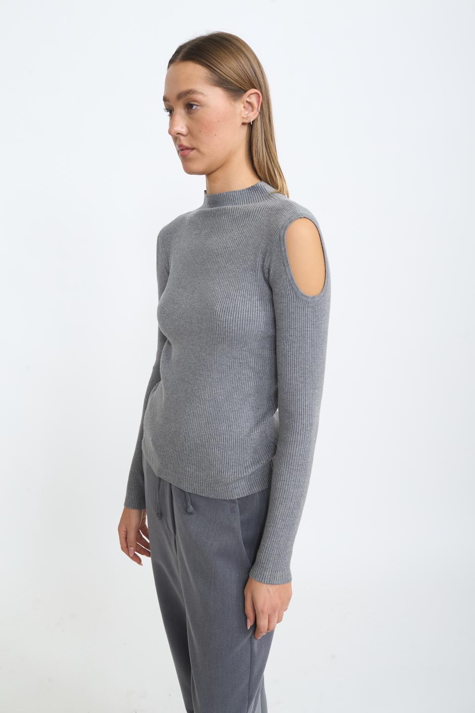 Maglia costine cut-out grigio - Autunno - Inverno 2025 | Brend