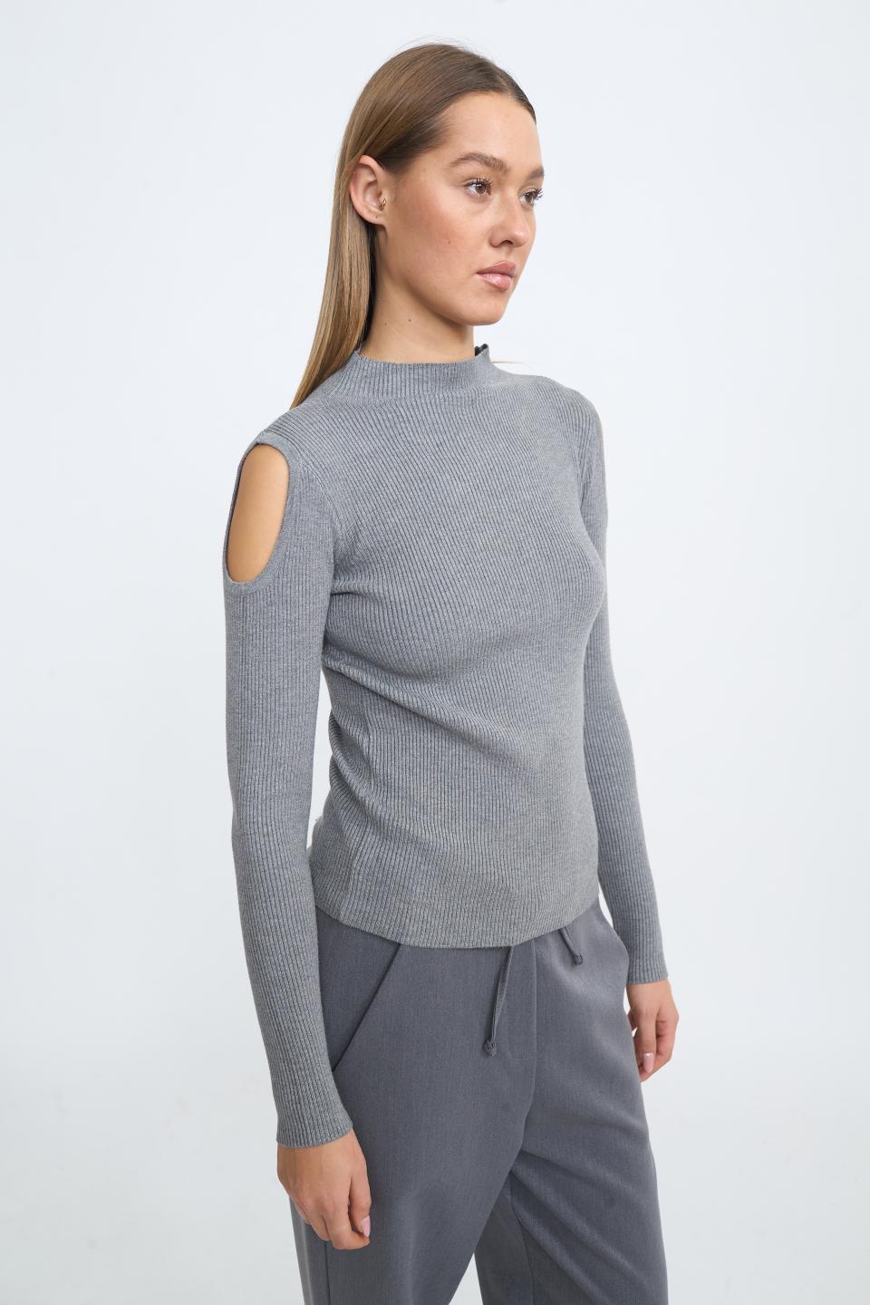 Maglia costine cut-out grigio - Autunno - Inverno 2025 | Brend