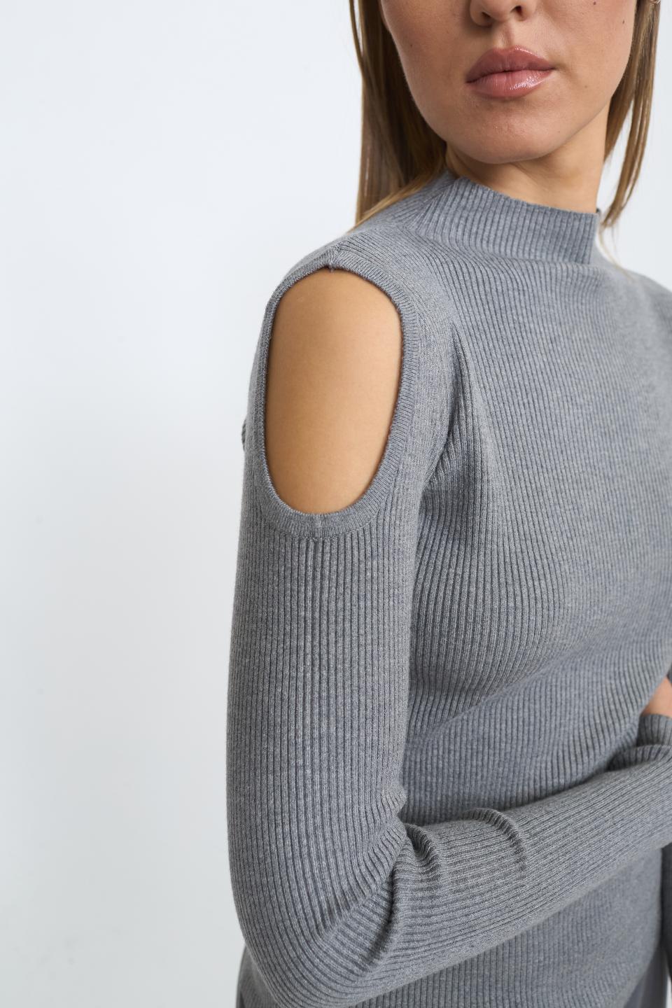 Maglia costine cut-out grigio - Autunno - Inverno 2025 | Brend