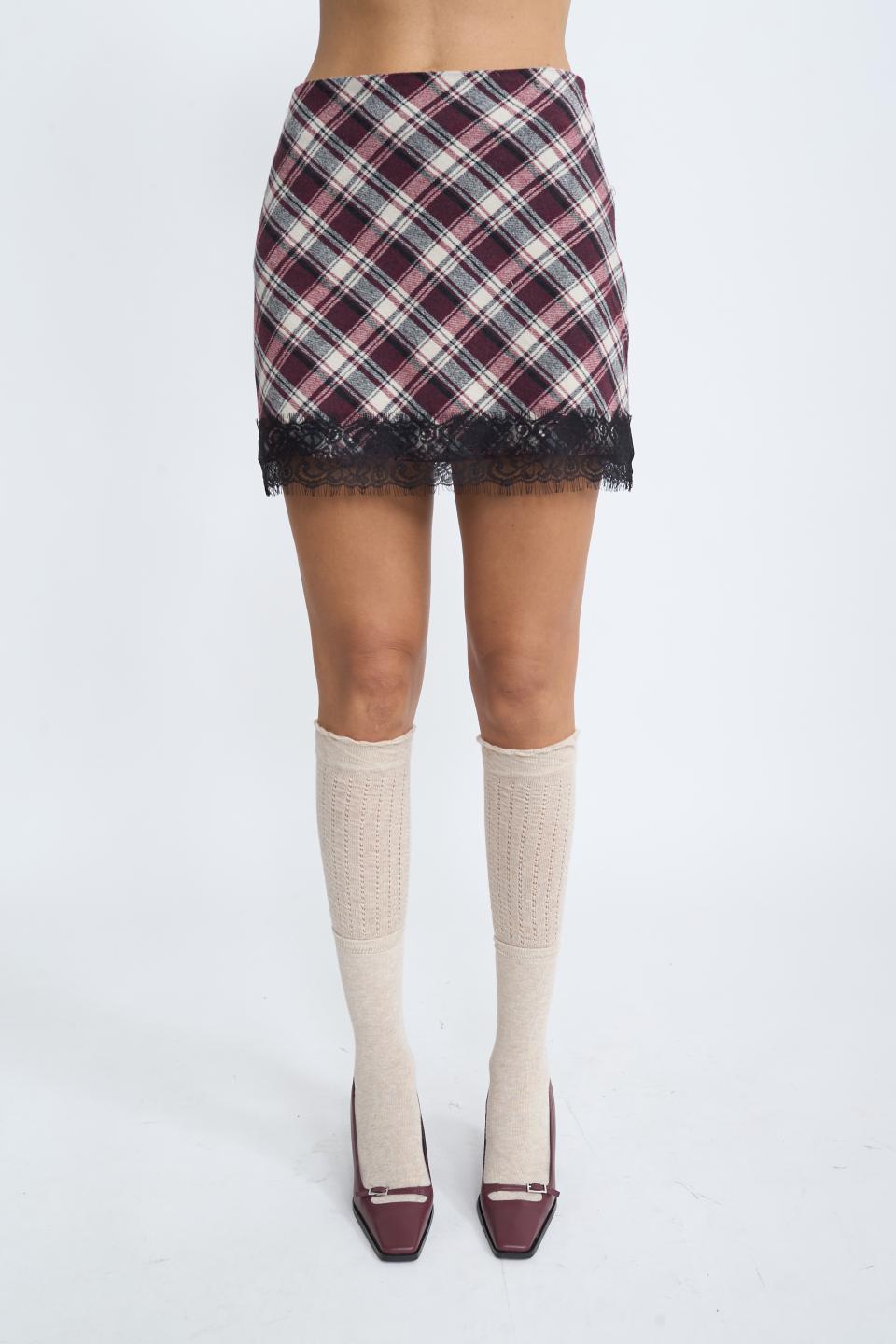 Minigonna check pizzo burgundy - Autunno - Inverno 2025 | Brend