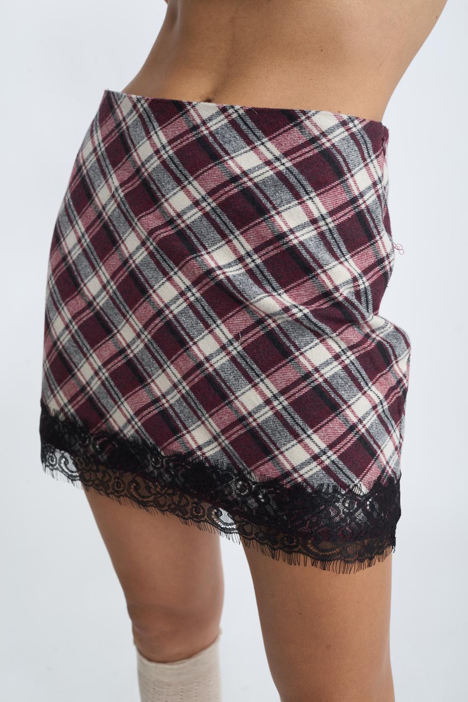 Minigonna check pizzo burgundy - Autunno - Inverno 2025 | Brend