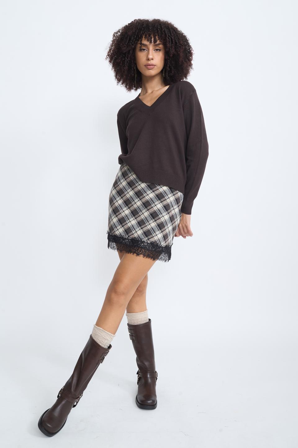 Minigonna check pizzo | Brend