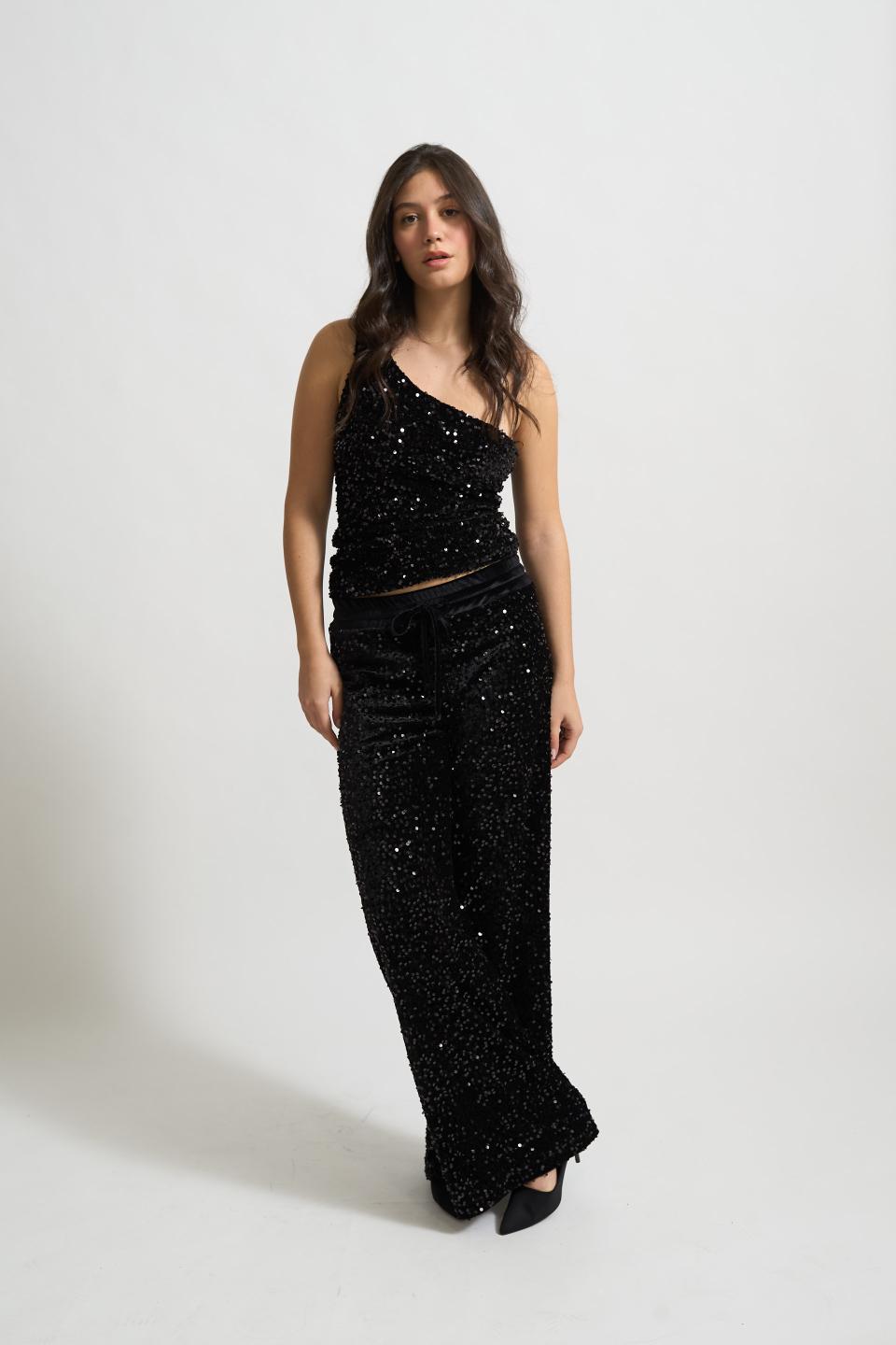 Pantalone palazzo ciniglia paillettes | Brend