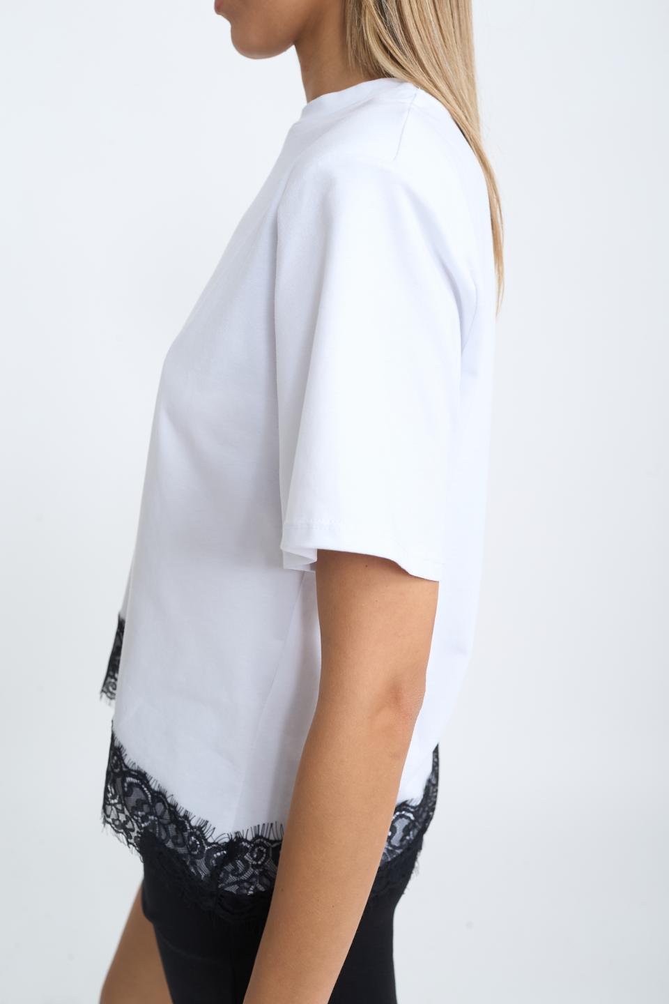 T-shirt asimmetrica pizzo bianco - Autunno - Inverno 2025 | Brend