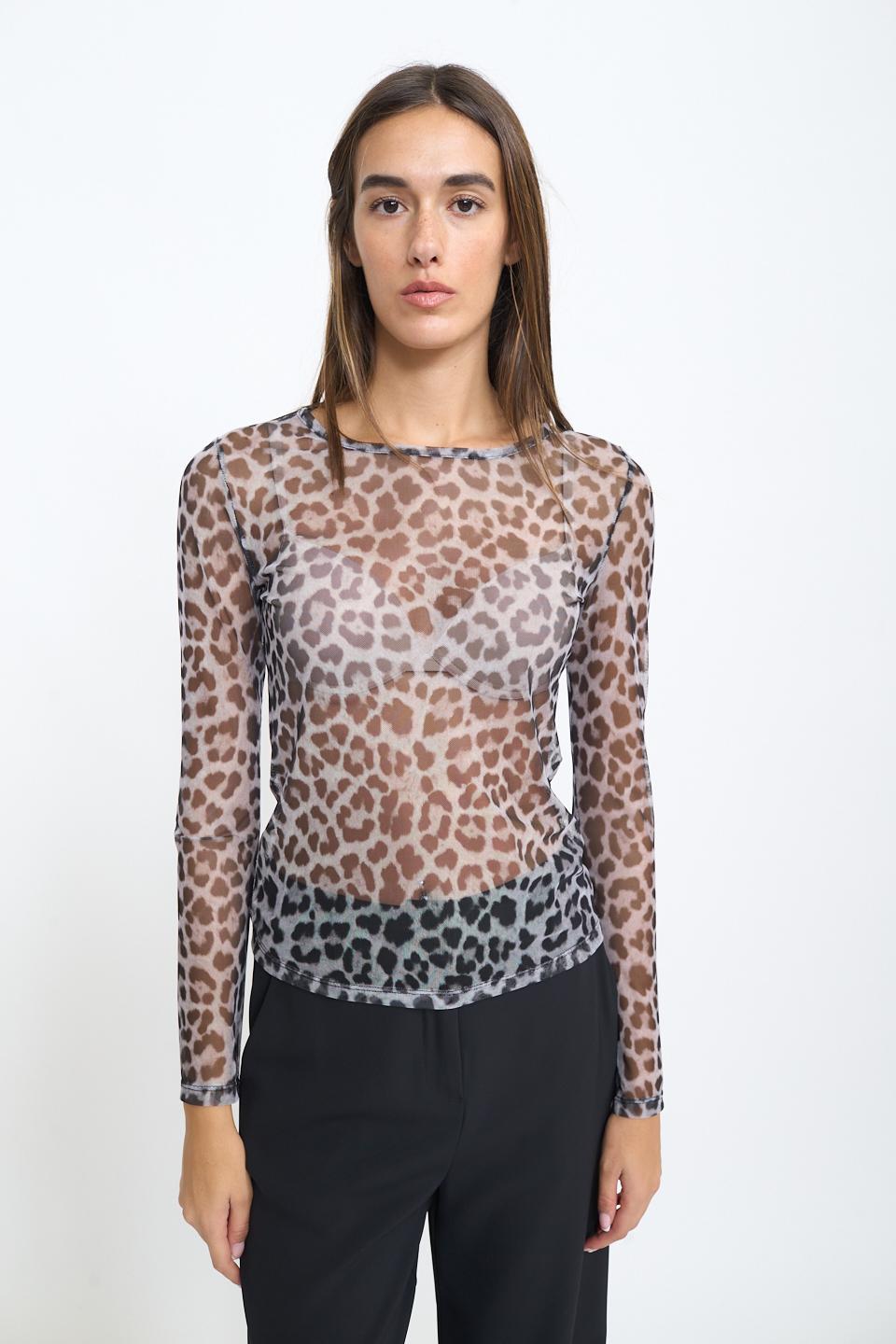 Maglia girocollo tulle stampato | Brend