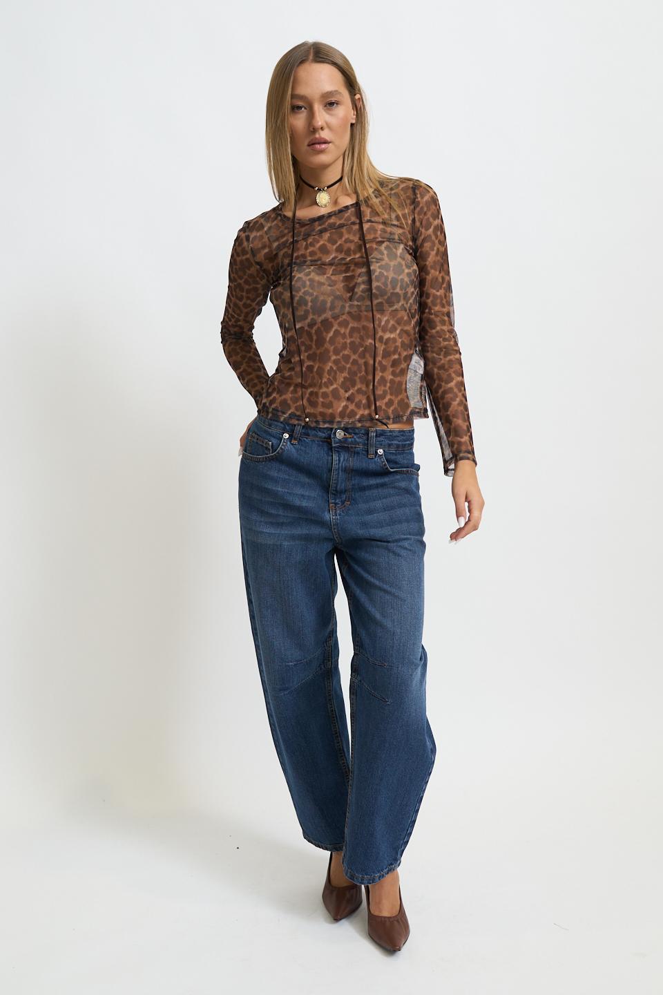 Maglia girocollo tulle stampato | Brend