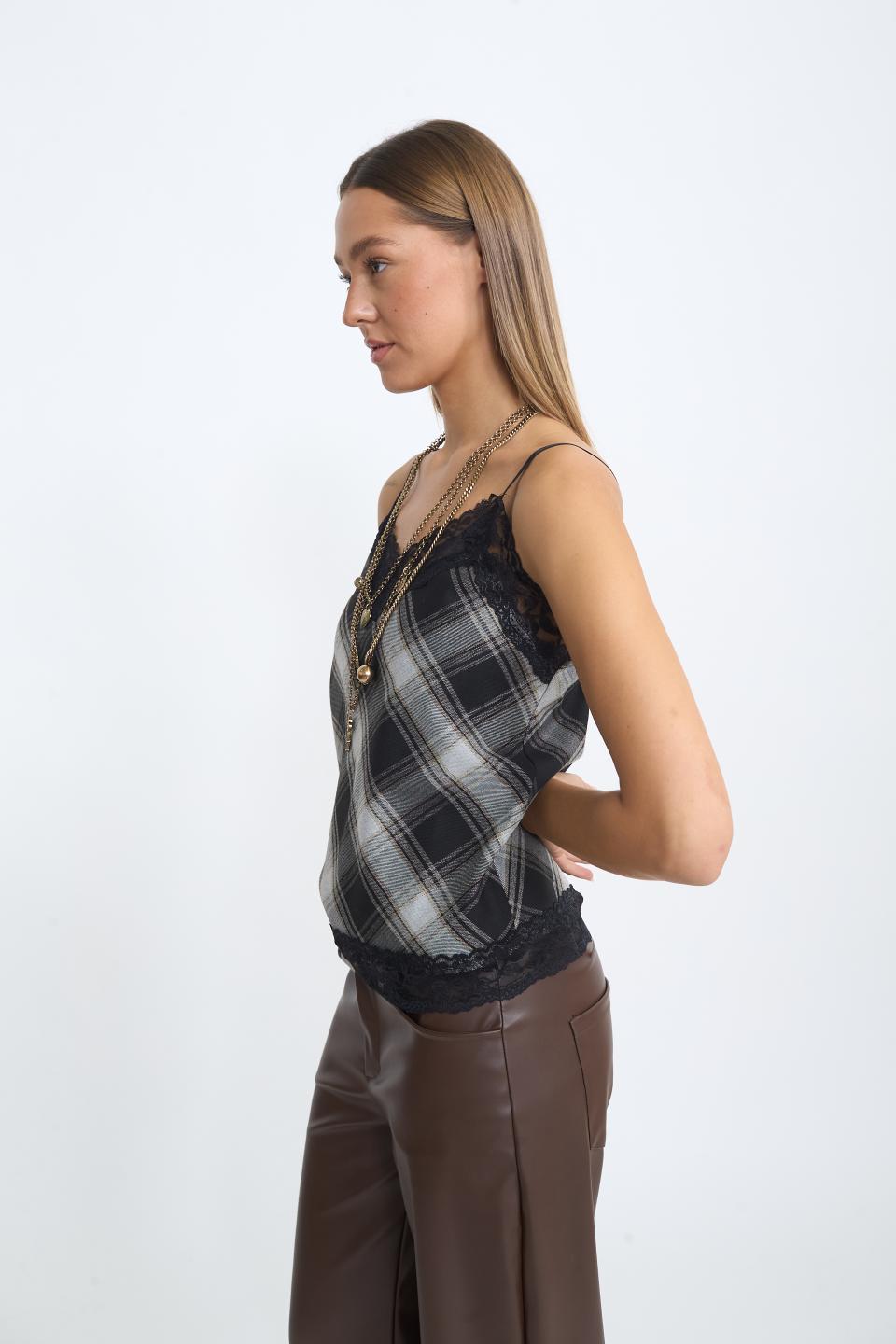 Top stampa pizzo check grigio - Autunno - Inverno 2025 | Brend