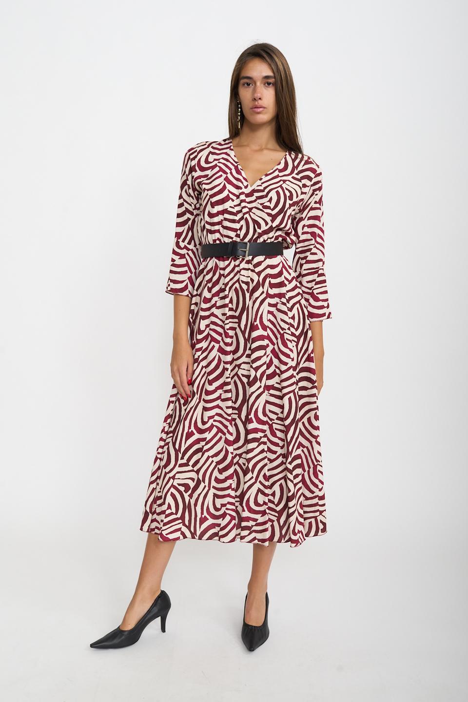 Abito incrocio cintura maculato burgundy - Autunno - Inverno 2025 | Brend