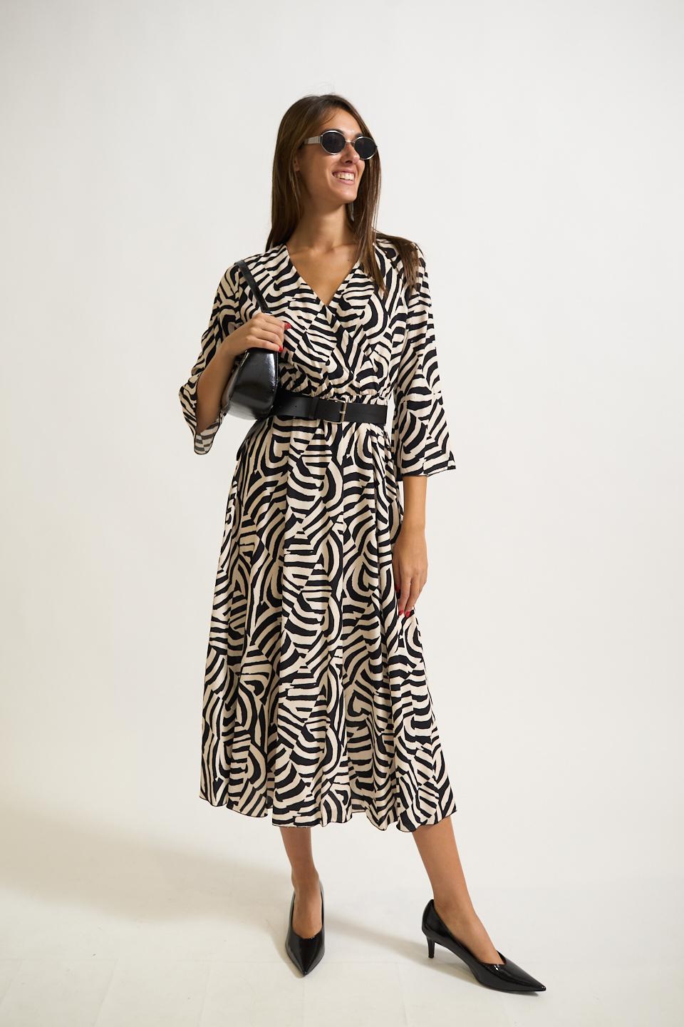 Abito incrocio cintura maculato nero - Autunno - Inverno 2025 | Brend