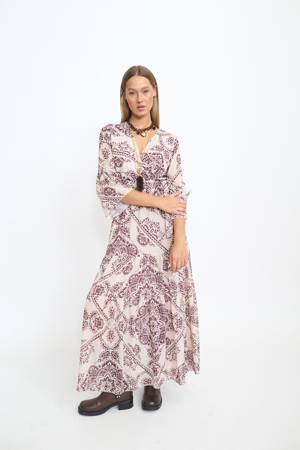 Abito incrocio georgette fantasia foulard vino - Autunno - Inverno 2025 | Brend