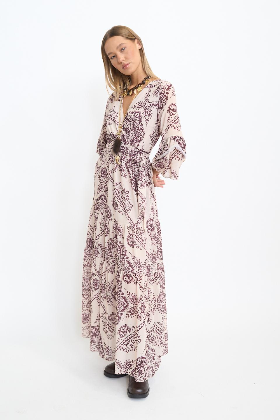 Abito incrocio georgette fantasia foulard vino - Autunno - Inverno 2025 | Brend