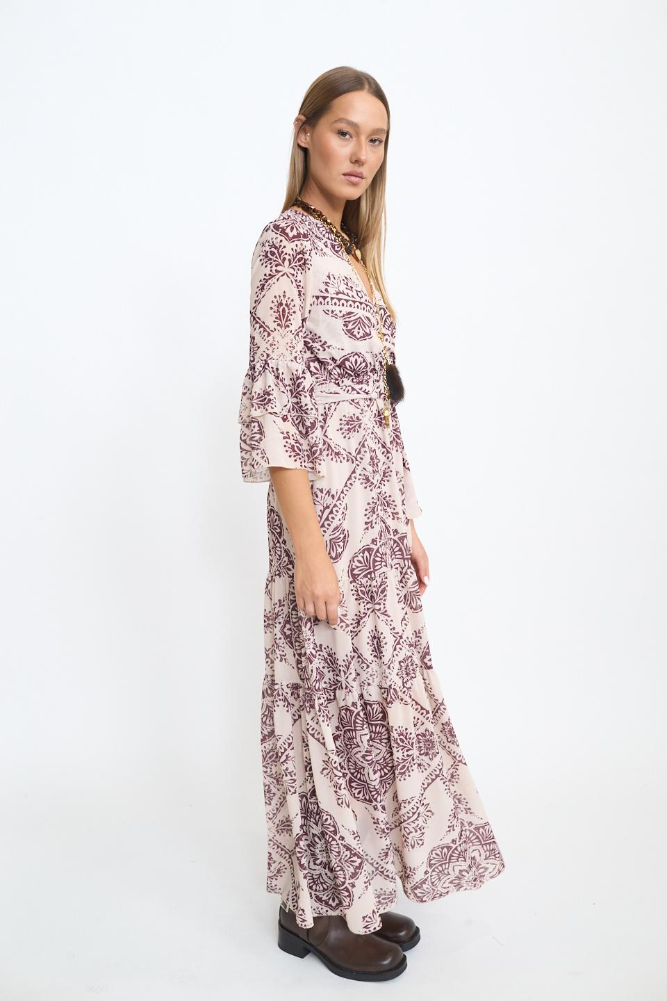 Abito incrocio georgette fantasia foulard vino - Autunno - Inverno 2025 | Brend